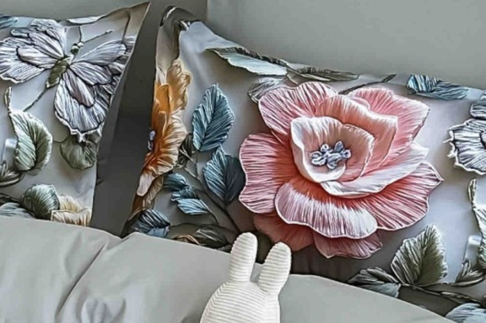 Lenjerie de Pat Bumbac Finet 5D, 1 Persoana, 4 Piese, cu Elastic - Trandafiri Roz Pastel [4]
