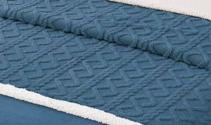 Lenjerie de Pat Cocolino cu Blanita, Pat Dublu, 4 Piese, Tricotata, cu Elastic - Albastru [3]