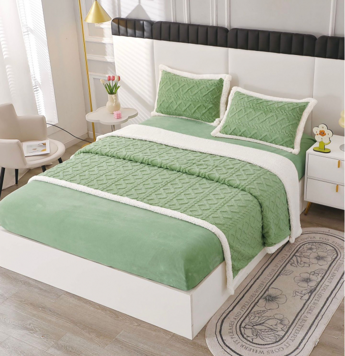 Lenjerie De Pat Cocolino cu Blanita, 4 piese, Tip Tricotata, cu Elastic - Verde Deschis [1]