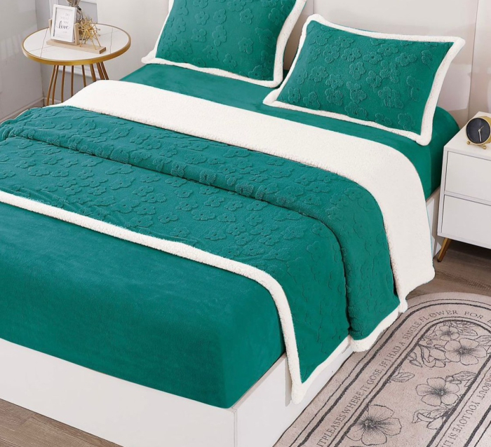 Lenjerie De Pat Cocolino cu Blanita, 4 piese, Tip Tricotata, cu Elastic - Verde [2]