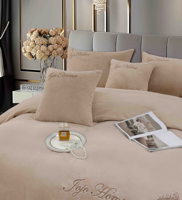 Lenjerie de pat, cu Broderie, Cocolino tip Blăniță Iepure, 2 Persoane, 6 Piese, cu ELASTIC - Maro [2]