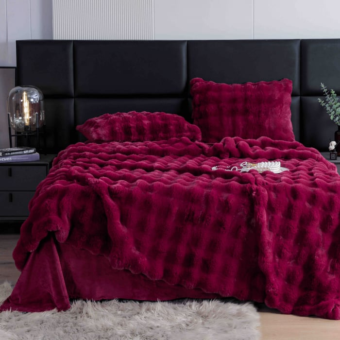 Lenjerie De Pat Pufoasa Rabbit Luxury Edition, 6 Piese, Visiniu, RL-LCI-9 [1]