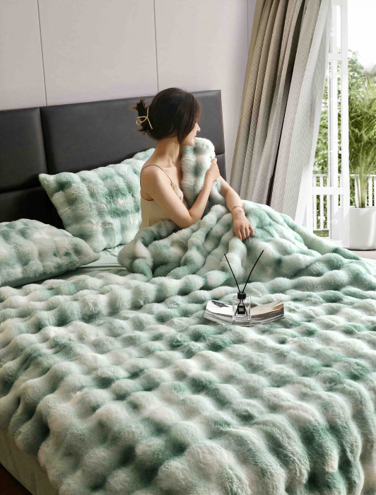 Lenjerie De Pat Pufoasa Rabbit Luxury Edition, 6 Piese, Verde Multicolor, RL-LCI-4 [7]