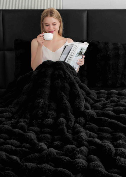 Lenjerie De Pat Pufoasa Rabbit Luxury Edition, 6 Piese, Negru, RL-LCI-11 [4]