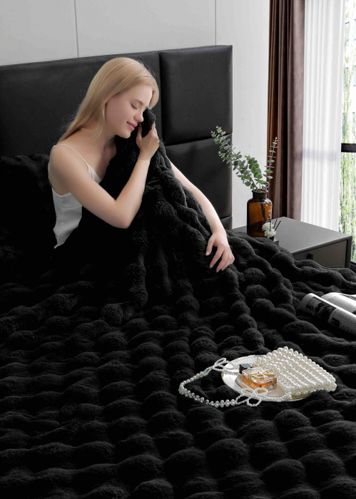 Lenjerie De Pat Pufoasa Rabbit Luxury Edition, 6 Piese, Negru, RL-LCI-11 [2]