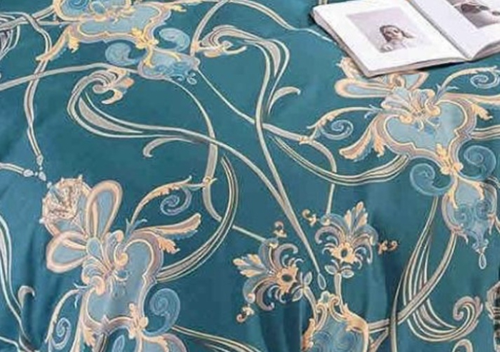 Lenjerie de Pat Bumbac Finet, Pat Dublu, 6 Piese - Turcoaz, Ornamente [3]