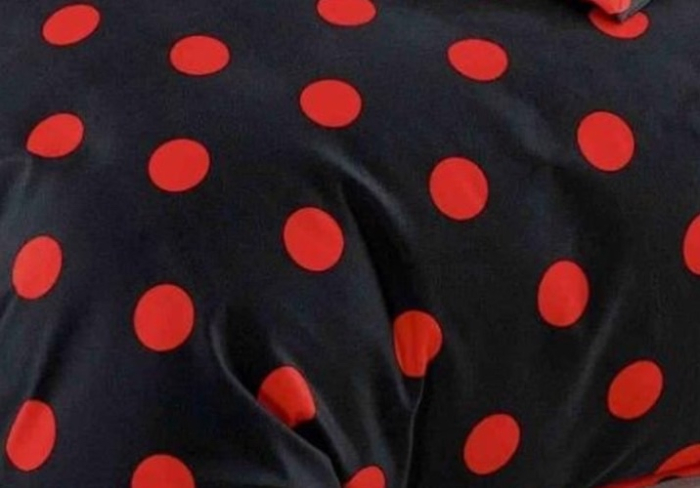 Lenjerie de Pat Bumbac Finet, Pat Dublu, 6 Piese - Negru, Buline Rosii [3]