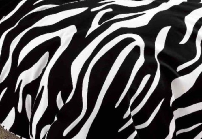 Lenjerie de Pat Bumbac Finet, Pat Dublu, 6 Piese - Alb/Negru, Zebra [3]