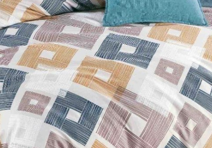 Lenjerie de Pat Bumbac Finet, Pat Dublu, 6 Piese - Bej/Albastru, Patchwork [3]
