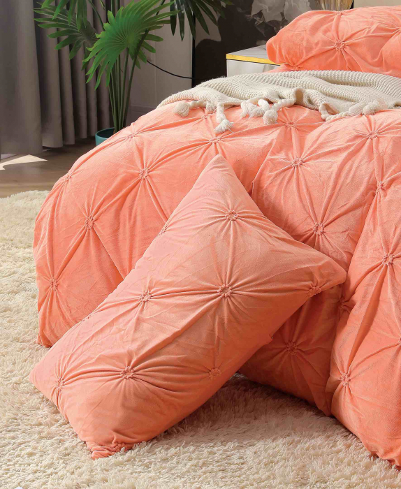 Lenjerie Din Catifea Cu Elastic, cu pliuri brodate, 4 piese, Piersicuta, RL-LCJ-19 [2]