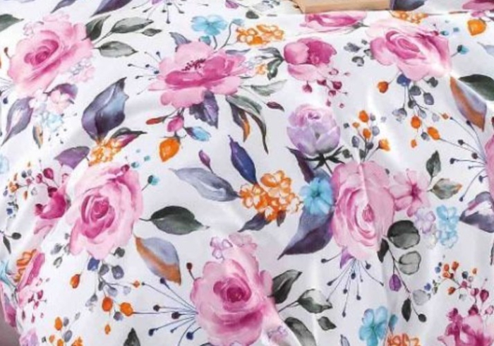 Lenjerie de Pat Bumbac Finet, Pat Dublu, 6 Piese, Cearceaf cu Elastic - Roz, Flori Colorate [3]