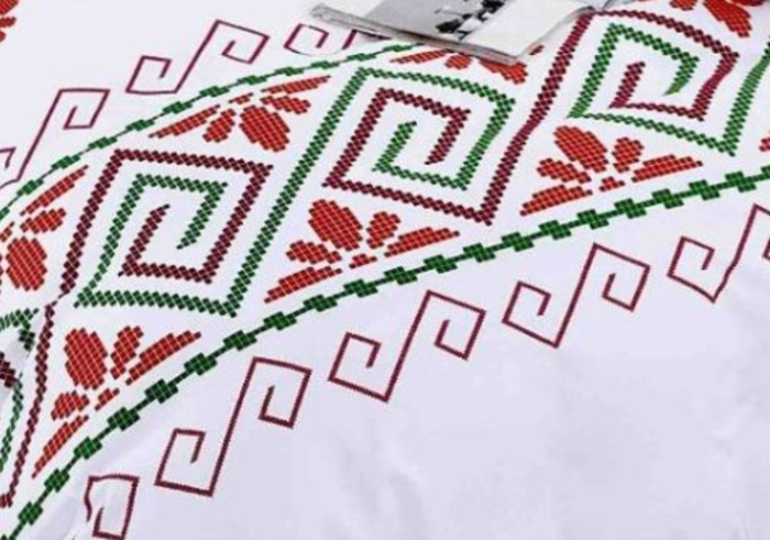 Lenjerie de Pat Bumbac Finet, Pat Dublu, 6 Piese, Cearceaf cu Elastic - Alb, Model Etnic [3]