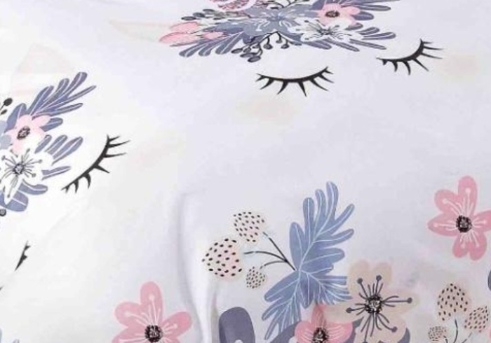Lenjerie de Pat Bumbac Finet cu Elastic, Pat Dublu, 6 Piese - Alb/Lila, Flori [3]
