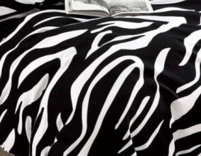 Lenjerie de Pat Bumbac Finet, Pat Dublu, 6 Piese, Cearceaf cu Elastic - Alb/Negru, Zebra [3]
