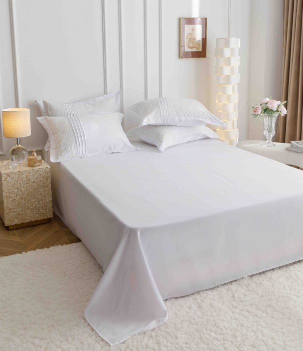 Lenjerie Pat Dublu, Bumbac Soft Touch, 6 piese, cu Pliuri Brodate - Alb [3]