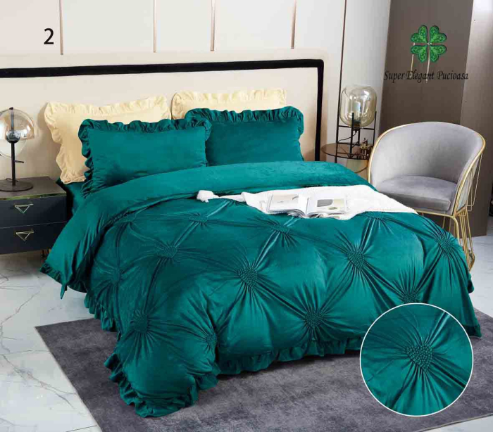 Lenjerie pat dublu, Catifea Deluxe, cu pliuri brodate, 4 piese [1]