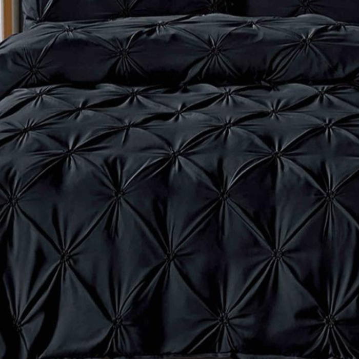 Lenjerie de Pat Bumbac Finet cu Pliuri, Pat Dublu, 6 Piese, Cearceaf cu Elastic - Negru [3]