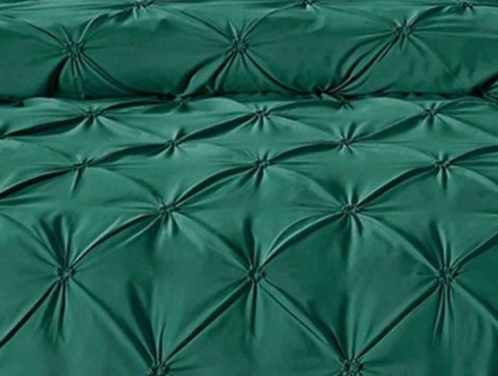 Lenjerie de Pat Bumbac Finet, Pat Dublu, 6 Piese, Cearceaf cu Elastic, cu Pliuri - Verde Inchis [3]