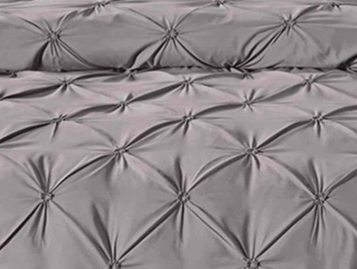 Lenjerie de Pat Bumbac Finet, Pat Dublu, 6 Piese, Cearceaf cu Elastic, cu Pliuri - Gri [3]