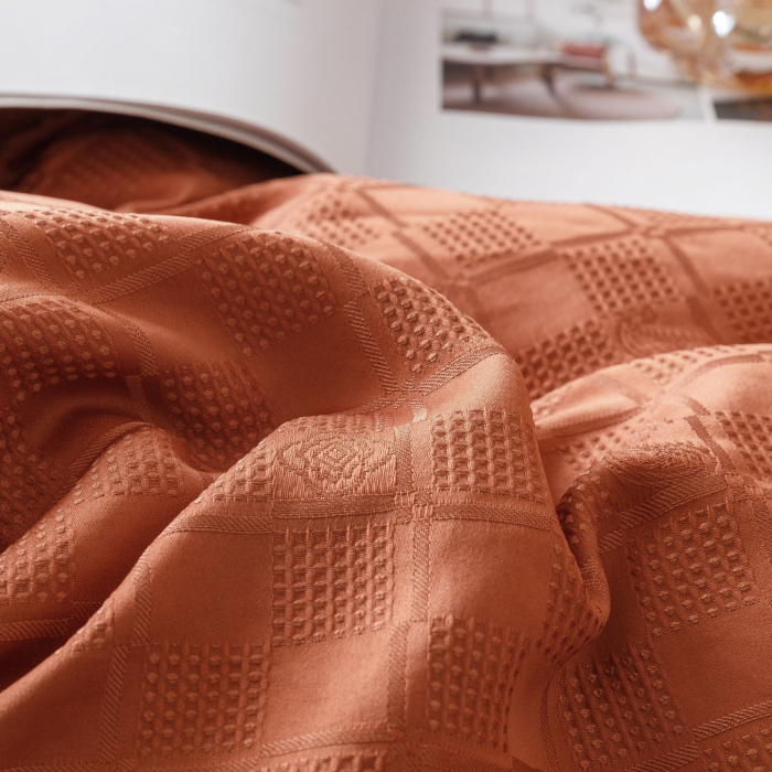 Lenjerie de Pat Bumbac Finet Jacquard, Pat Dublu, 6 Piese - Caramiziu [7]