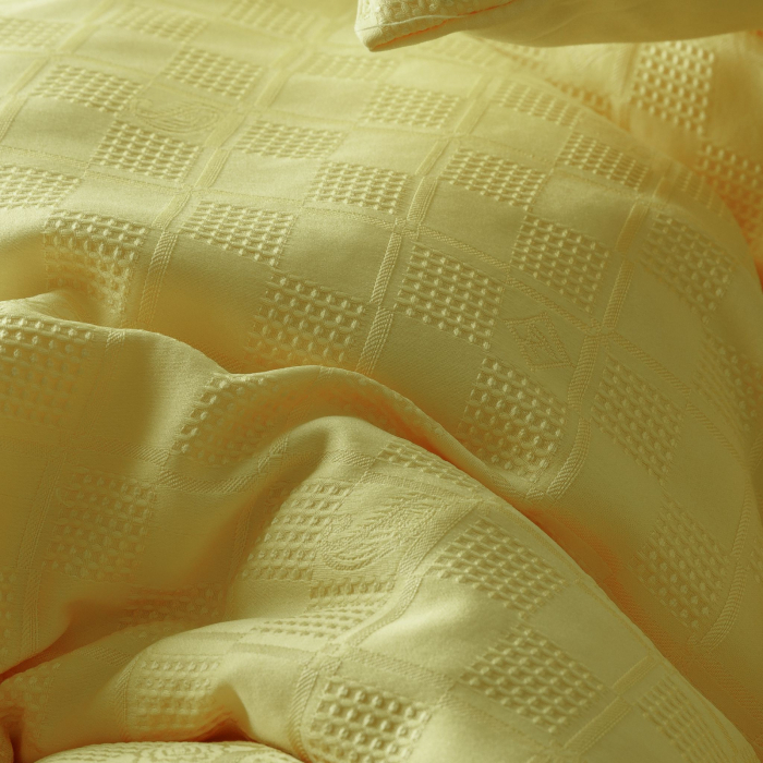 Lenjerie de Pat Bumbac Finet Jacquard, Pat Dublu, 6 Piese - Galben [6]