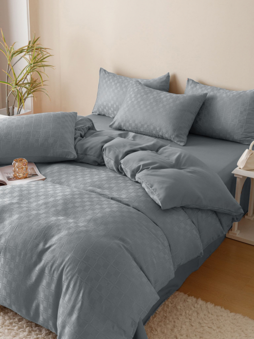 Lenjerie de Pat Bumbac Finet Jacquard, Pat Dublu, 6 Piese - Gri [3]