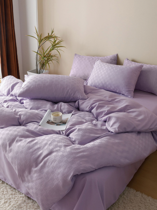 Lenjerie de Pat Bumbac Finet Jacquard, Pat Dublu, 6 Piese - Lila [3]