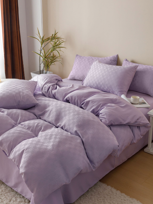 Lenjerie de Pat Bumbac Finet Jacquard, Pat Dublu, 6 Piese - Lila [2]