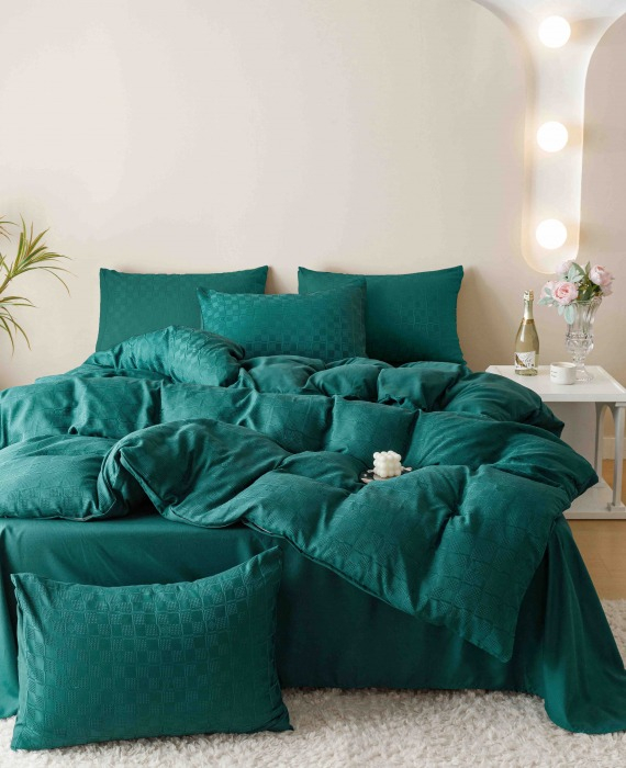 Lenjerie Pat Dublu, Jacquard Finetat, 6 Piese - Verde Smarald [2]