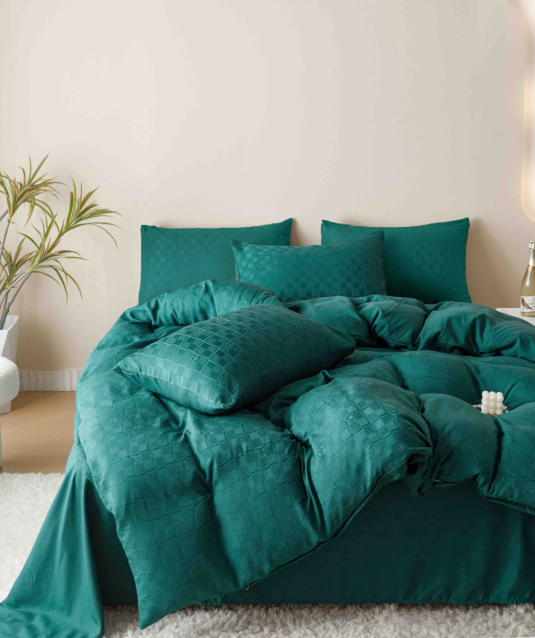 Lenjerie Pat Dublu, Jacquard Finetat, 6 Piese - Verde Smarald [5]