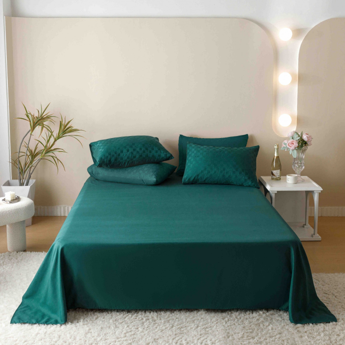 Lenjerie Pat Dublu, Jacquard Finetat, 6 Piese - Verde Smarald [6]