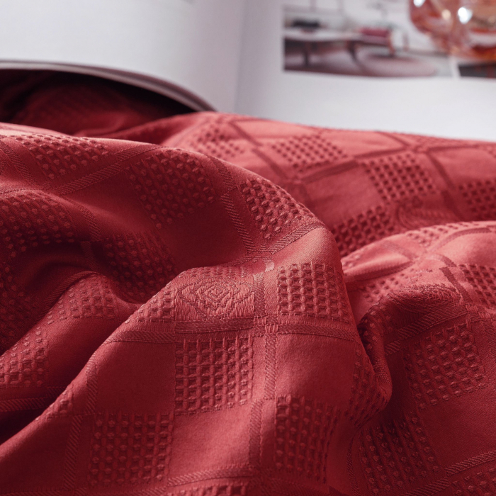 Lenjerie de Pat Bumbac Finet Jacquard, Pat Dublu, 6 Piese - Rosu [8]