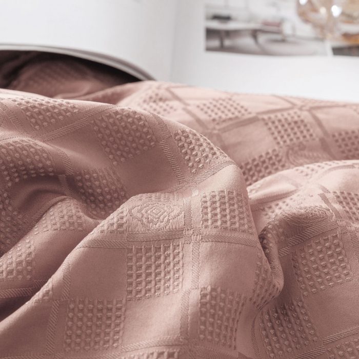 Lenjerie de Pat Bumbac Finet Jacquard, Pat Dublu, 6 Piese - Roz Pudra [9]