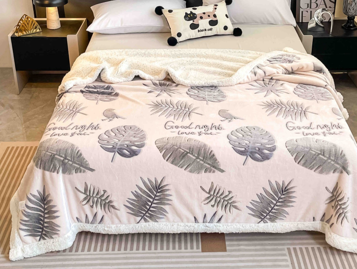 Patura Cocolino cu Blanita, 200x230 cm - Crem, Frunze [2]