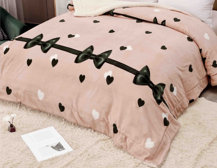 Patura Cocolino cu Blanita, 200x230 cm - Roz, Inimi Fundite [2]