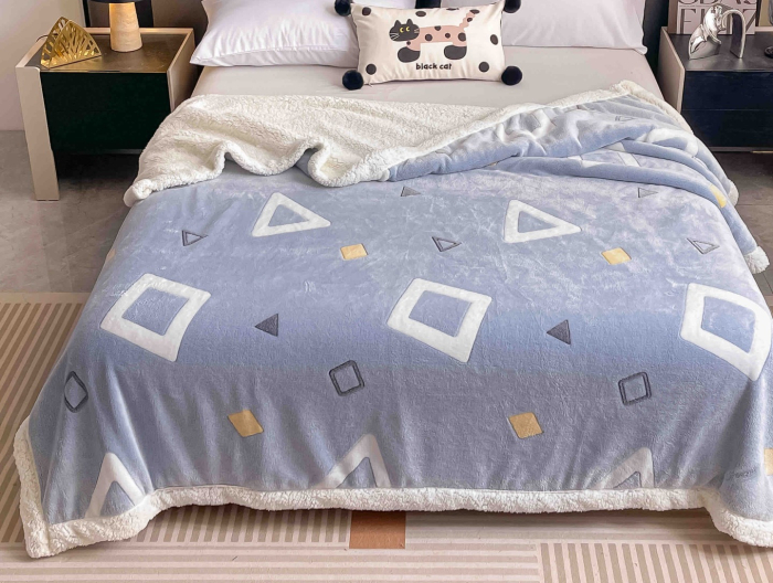 Patura Cocolino cu Blanita, 200x230 cm - Albastru, Forme Geometrice [2]