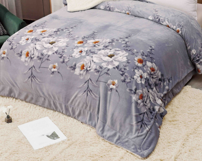 Patura Cocolino cu Blanita, 200x230 cm - Gri, Flori [2]