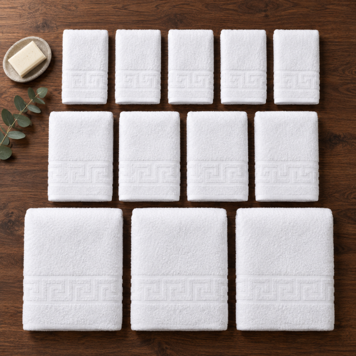 Prosoape de Baie Bumbac 100%, Set 12 Bucati, 500 g/m2, Maini Fata Corp - Alb [2]