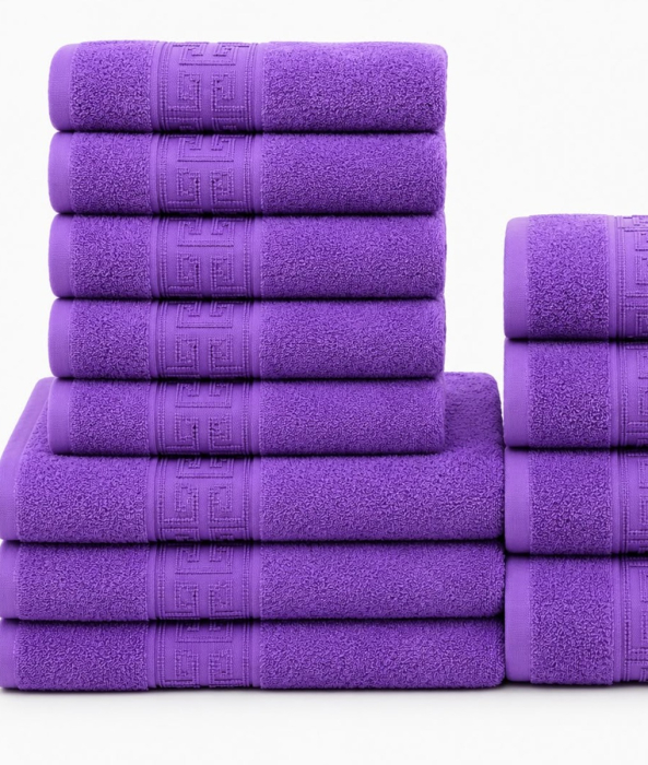 Prosoape de Baie Bumbac 100%, Set 12 Bucati, 500 g/m2, Maini Fata Corp - Mov [2]