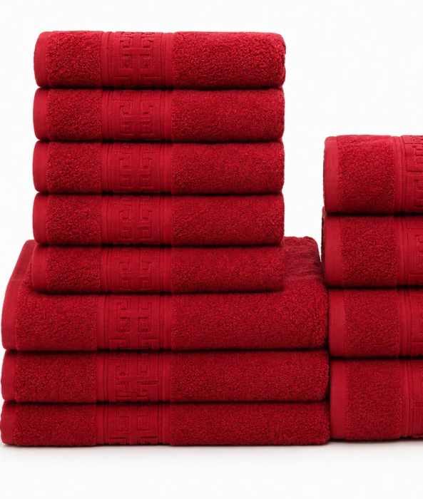 Prosoape de Baie Bumbac 100%, Set 12 Bucati, 500 g/m2, Maini Fata Corp - Rosu [2]