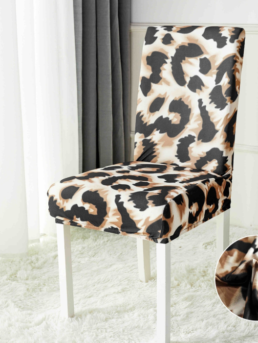 Huse Scaune Microfibra, Elastice, Lavabile, Set 6 Bucati - Maro, Leopard [2]