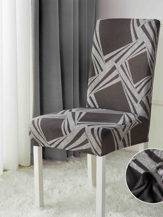 Huse Scaune Microfibra, Elastice, Lavabile, Set 6 Bucati - Gri, Geometric [2]