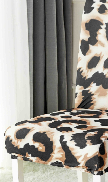 Huse Scaune Microfibra, Elastice, Lavabile, Set 6 Bucati - Maro, Leopard [3]