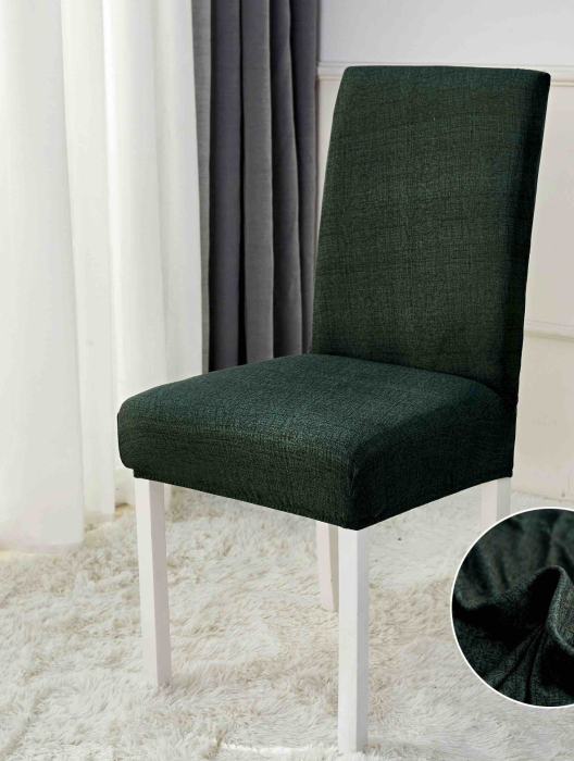 Huse Scaune Microfibra, Elastice, Lavabile, Set 6 Bucati - Verde Inchis [2]