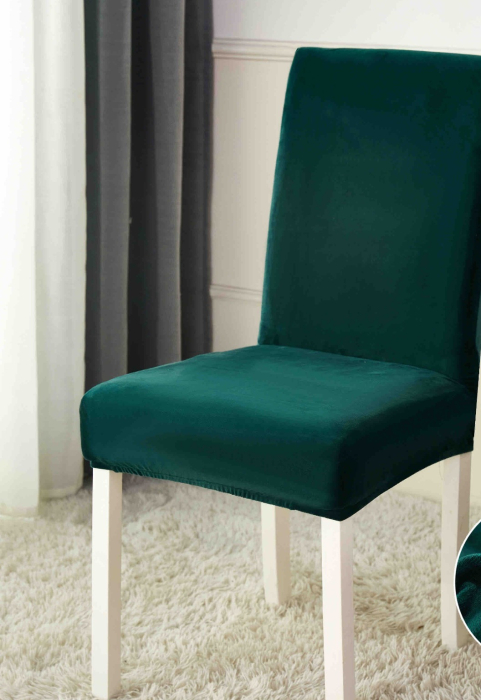 Huse Scaune Catifea, Elastice, Lavabile, Set 6 Bucati - Verde Inchis [2]