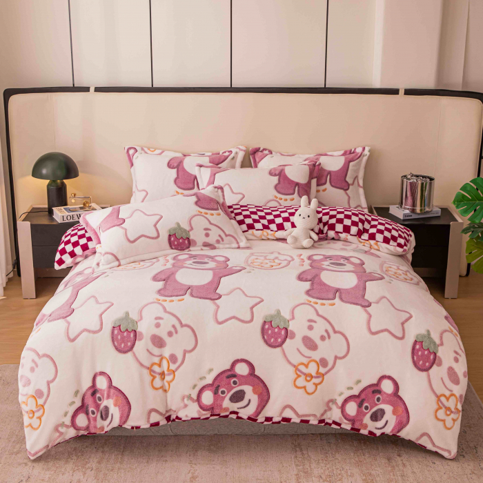 Set Lenjerie Cocolino Cu Elastic, 4 Piese, Pat 1 Persoana - Ursuleț Roz [1]