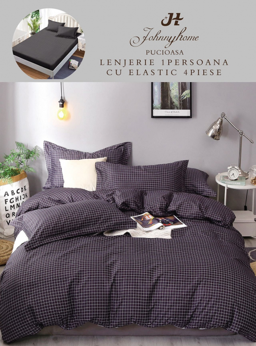 Set Lenjerie De Pat 1 Persoana, 4 piese, cu ELASTIC - Modern [1]