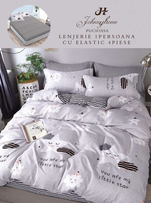 Set Lenjerie De Pat 1 Persoana, 4 piese, cu ELASTIC - You are my little star [1]