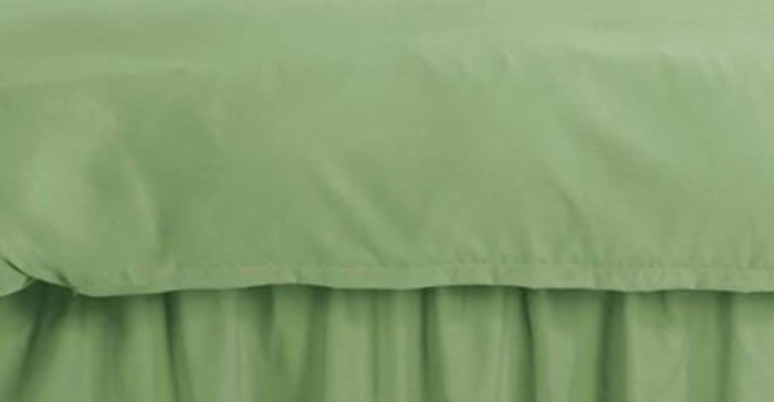 Lenjerie de Pat Bumbac Finet Uni cu Volanase, Pat Dublu, 6 Piese - Verde Deschis [4]