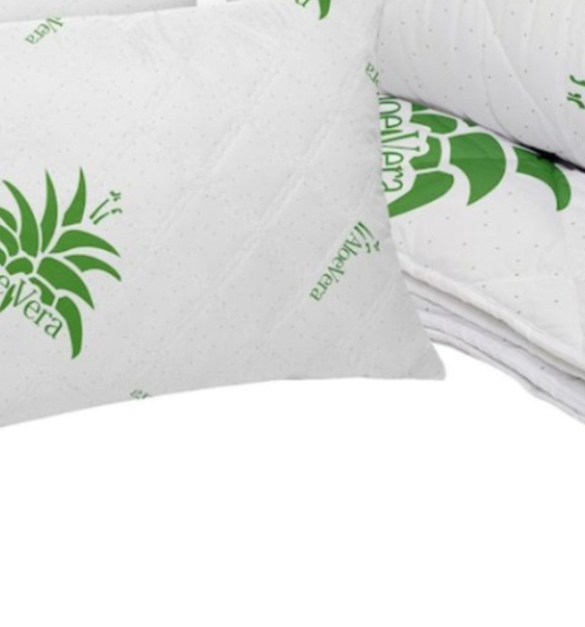 Pilota Matlasata Aloe Vera cu 2 Perne, Pat Dublu, Microfibra, 200x220 cm - Alb [3]